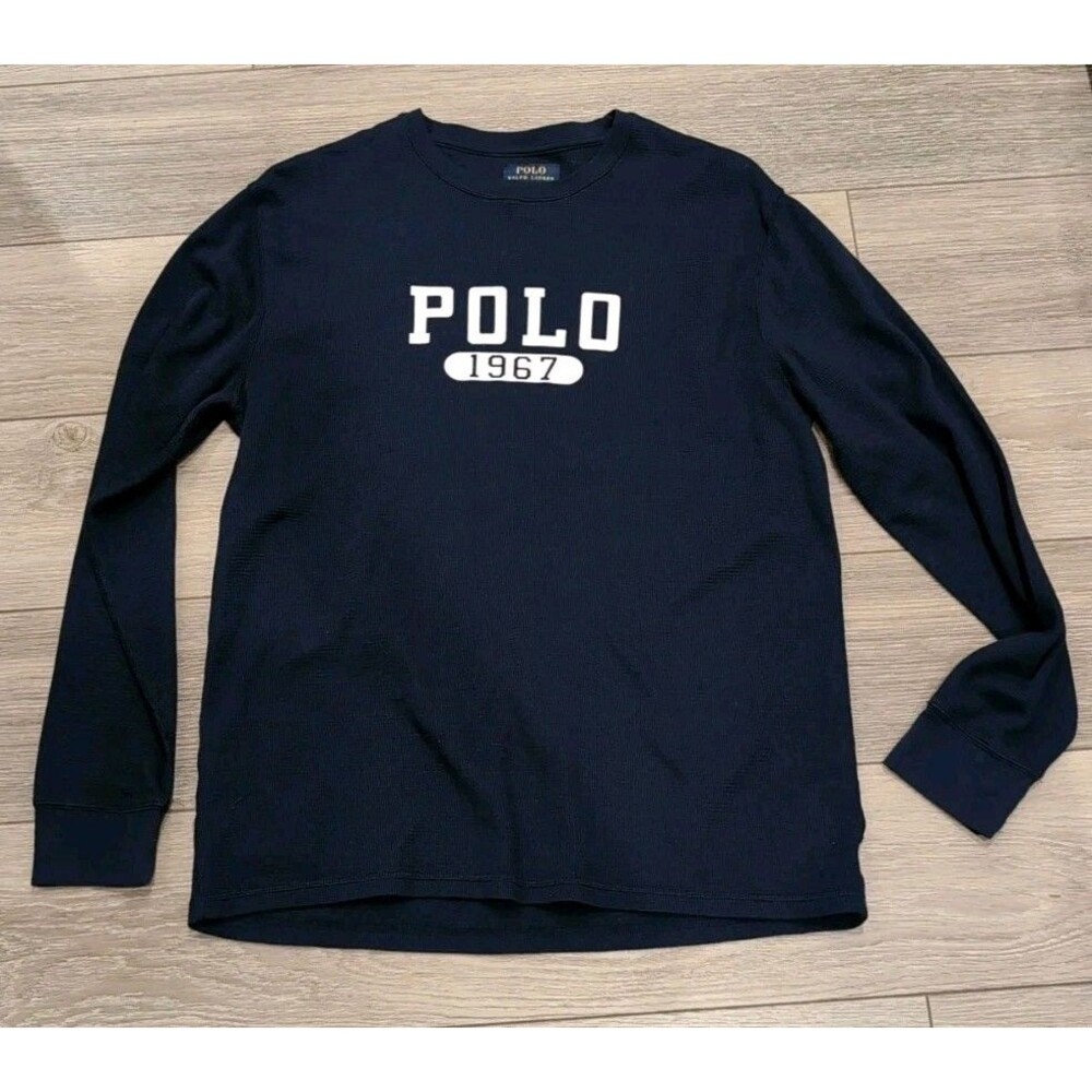 POLO RALPH LAUREN THERMAL WAFFLE SHIRT LONG SLEEVE NAVY BLUE MEN'S SIZE XL  EUC